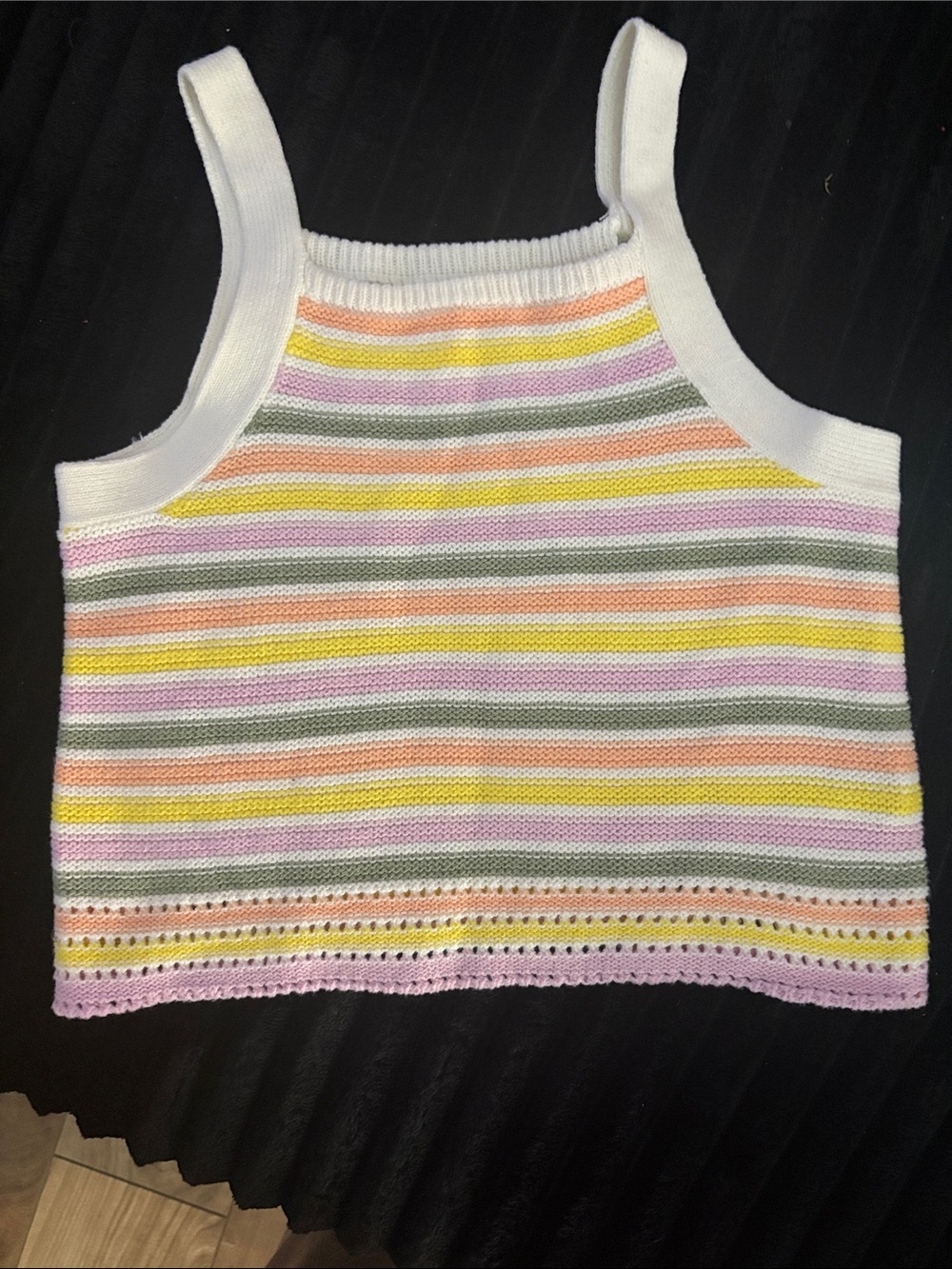 Cat & Jack White Tank Top with Pastel Pink, Yellow, Orange and Sage Stripes
